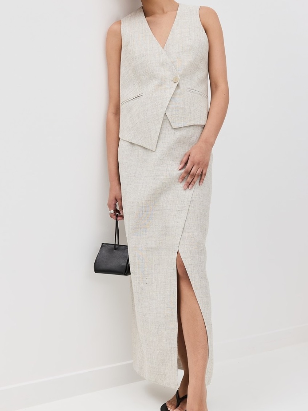Róhe Overlap Asymmetric Slub Maxi Skirt In Stone Melange